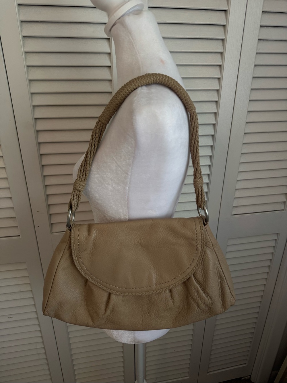 Women’s Sigrid Olsen Beige Leather Shoulder Bag with Braided Strap
